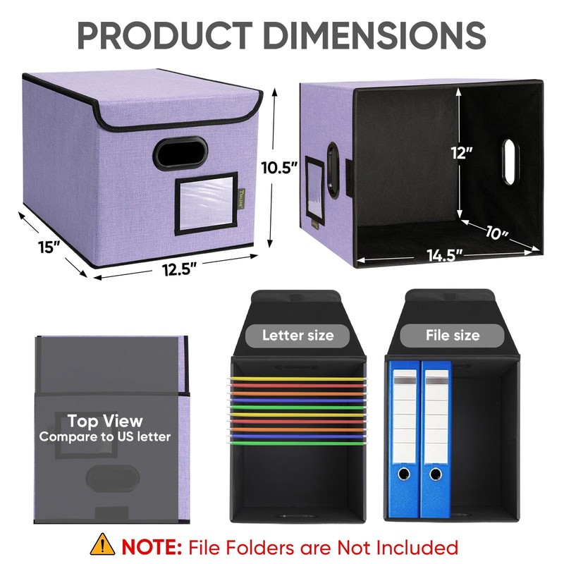 BALEINE File Organizer Box with Lid, Collapsible File Folder Organizer