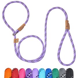 Petarea Correa deslizante para perro de 5 pies, correa de cuerda resistente para perros pequeños, medianos y grandes, correa de entrenamiento sin tirones con hilo reflectante, correa de bucle fuerte y cómoda (rayas de lavanda, mediano (3/8 pulgadas)
