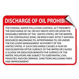 Discharge of Oil Prohibited! Hazard Waste Label Decal Sticker 7 Inches X 5 Inches
