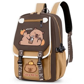 FCXVXCL Capybara Backpack Children, Primary Backpack Children's School Bookbag Large Capacity Kids Rucksack Student School Bookbag Travel Rucksack Gift for Kids Boys Girls