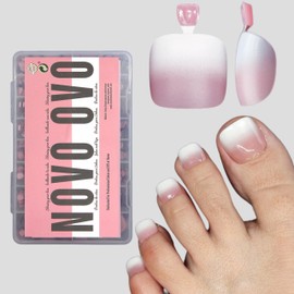 NOVO OVO Glue-On Toenails, Artificial Toe Nail Tips, Berry Ombre Toenails for Gluing, Artificial Toenails, Soft Gel Full Cover Toenail Tips Set, Foot Nails x 15 Sizes, 360 Pieces