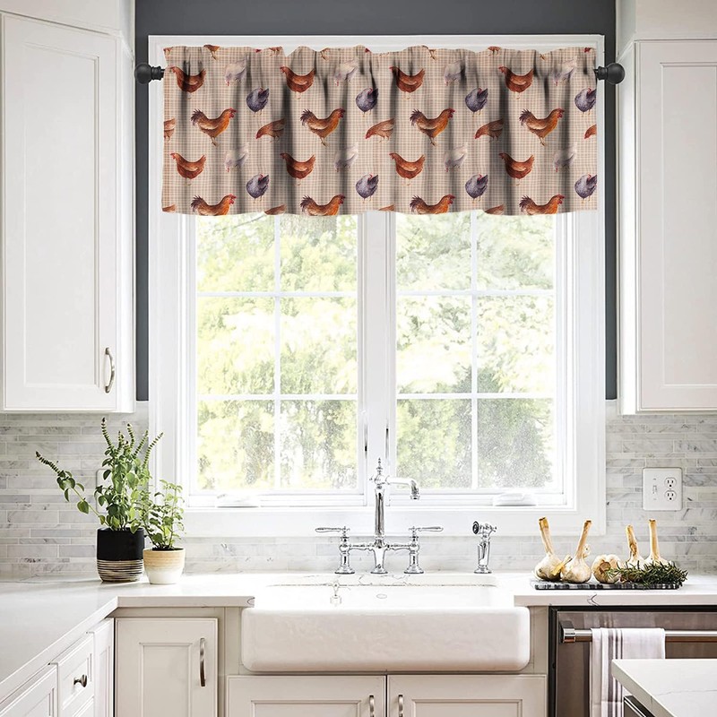 HZOHNAGO Chicken Window Valance Curtains Vintage Rooster and Hen Farm