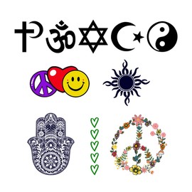 10 x Hippie Temporary Tattoo Lasts 1 week harmony Peace love and happiness hamsa hand sun green heart ying yang