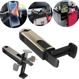 V5-star -2023-2 in 1 Car Seat Hooks for Purse and Bags with Phone Holder Handbag Holder Hangers Organizers,Falling Resistance, Quietness and Universal Fit with Lock, 360° (Gold)