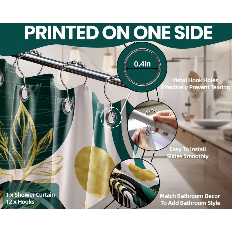 QGHOT Dark Green Shower Curtain Boho Mid Century Modern Emerald
