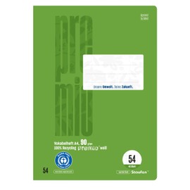 Staufen Premio Vocabulary Book - 2 Notebooks 40 Sheets Each DIN A4, Ruling Style 54 (Vocabulary Book with 2 Dividers), 90 g/m² Recycled Paper, Round Corners Prevent "Donkey Ears"