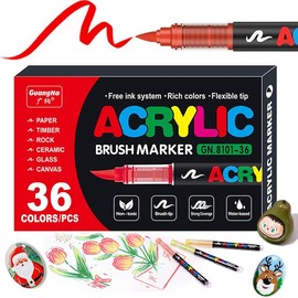 36 Color Acrylic Paint Pens, Soft Brush Tip Acrylic Paint Markers,Quick-Drying Waterproof Acrylic Markers for Canvas, Rock Painting, Wood, Stone, Glass, Ceramic, Fabric Painting, DIY Crafts