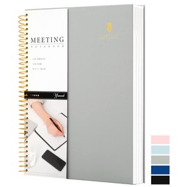 Meeting Notebook for Work with Action Items Hardcover Spiral Meeting Planner for Office Business Meeting Work Notes Notebooks for Note Taking Professional Meeting Notebooks for Women Men, Grey