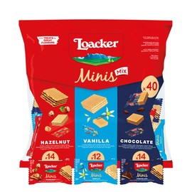 Loacker Minis Wafer Variety Pack - 30% Less Sugar - Premium Assorted Cream Filled Wafer Cookies - Mix of Hazelnut, Chocolate and Vanilla Crispy Wafers - NON-GMO - Sustainably Sourced Ingredients - 10g/0.35oz, 40 Individually Wrapped Snack Packs (mix)