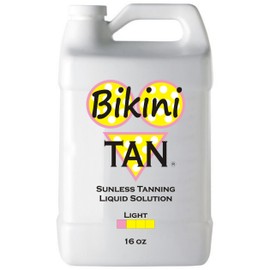 BIKINI TAN – LIGHT - Spray Tan Solution - 16 oz - Sunless Self Tanning Liquid for Airbrush or HVLP System + INCLUDES: Applicator Mitt, Application Gloves and Best Fake Tanner Lotion Mousse Sample