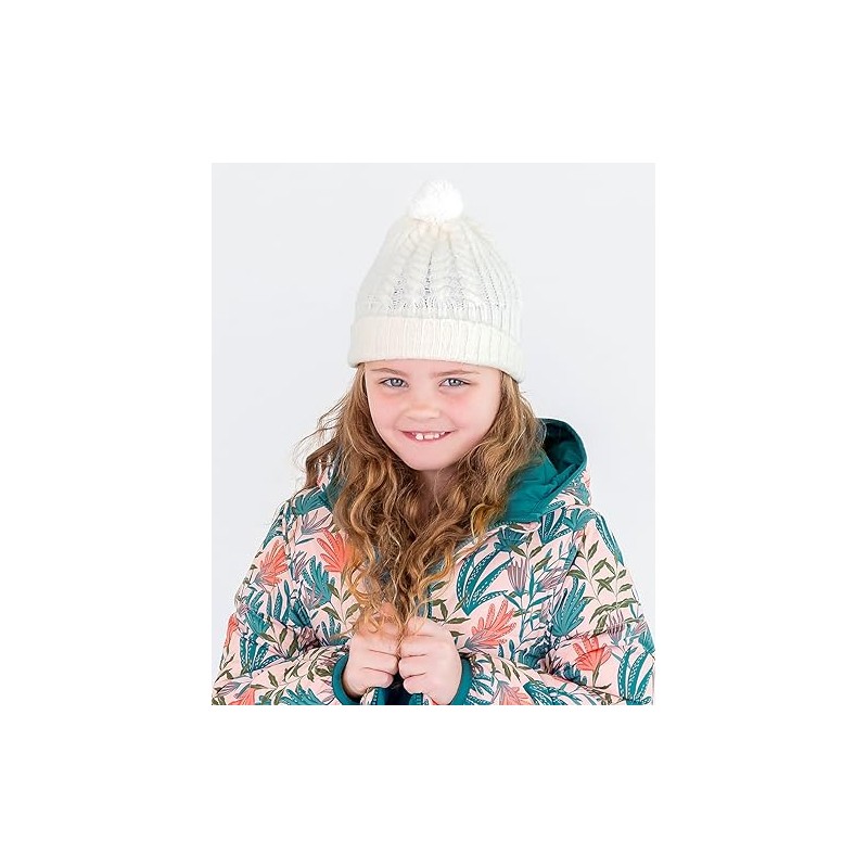 RuffleButts Ivory Cozy Sweater Knit Pom Beanie - 2T-8