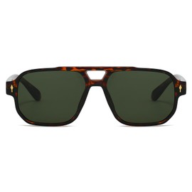 JCTAIFOO Fashion Square Sunglasses, Vintage Retro Rectangle Sunglasses for Men and Women, Trendy UV400 Glasses (Leopard/Dark Green)