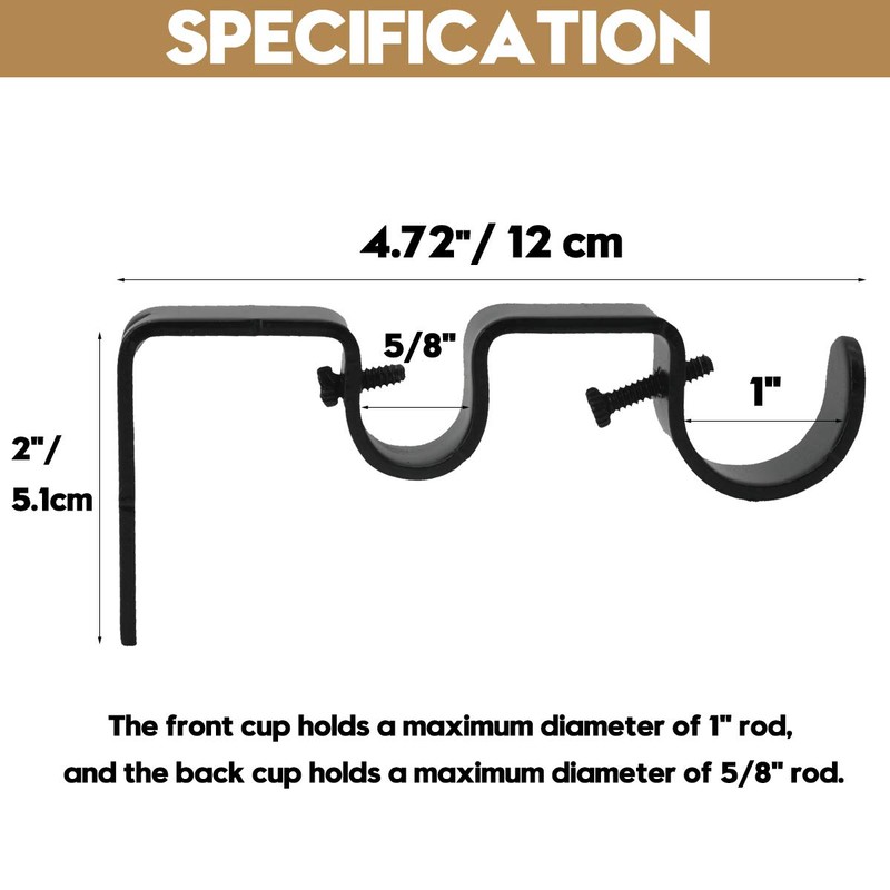 AddGrace 2 PCS Double Curtain Rod Bracket Heavy Duty Vintage