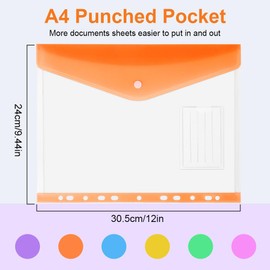 OFFCUP Document Wallet A4, Pack of 12 Transparent Document Folders, Expandable File Folders, A4 File Pockets with 11 Hole Edge and Label Pocket, Plastic Folders for Documents Organising
