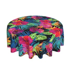 mutakin Mexico Round Tablecloth 60 Inch Washable Reusable Decoration Table Cover for Kitchen Party (Leaf)