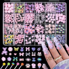 3D Mix Assorted Color Nail Charms Acrylic Multi Cute Nail Art Charms Hollow Candy Jewelry Nail Supplies for Nail Art Design DIY Crafts Accessories (Pink Candy)