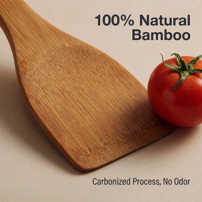 Krysclove Natural Carbonized Bamboo Spoons for Cooking,Dark Premium Bamboo Kitchen