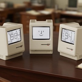 Bellatte Maclock Retro Pixel Alarm Clock, 1984 Computer Style Desk Clock with Pixel LCD, USB Desk Clock, Multiple Alarms, Calendar, Temperature, Adjustable Brightness, Unique Tech Gift