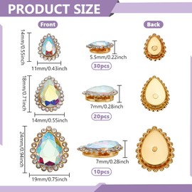 FINGERINSPIRE 60 Stück Strasssteine Zum Aufnähen Tropfenform Klare ab Kristallglas Edelsteine Flache Rückseite Goldfassung Zum Aufnähen Auf Kristallloch Kettenglied Flach Aufgenähte Strasssteine