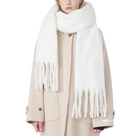 MININAI Women Cashmere Feel Scarf, Soft Warm Winter Scarf for Cold Weather, Christmas Blanket Scarves Pashmina Shawl Wrap (White)