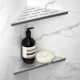 8'' Corner Shower Shelf 2PCS, 304 Stainless Steel Recessed Bathroom Shelves for Tiled Wall, Grout in Shelf, No Drilling Needed (8'', Silver)