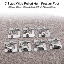 7Pcs Sewing Machine Rolled Hemmer Presser Foot 7 Sizes Rolled Hem Pressure Foot Sewing Machine Presser Foot Hemmer Foot Set for Singer, for Brother, for Low Shank Snap-on Sewing Machines