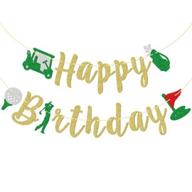 Little Man Golf Birthday Banner, Green & Gold Glitter, Golf Party Decor