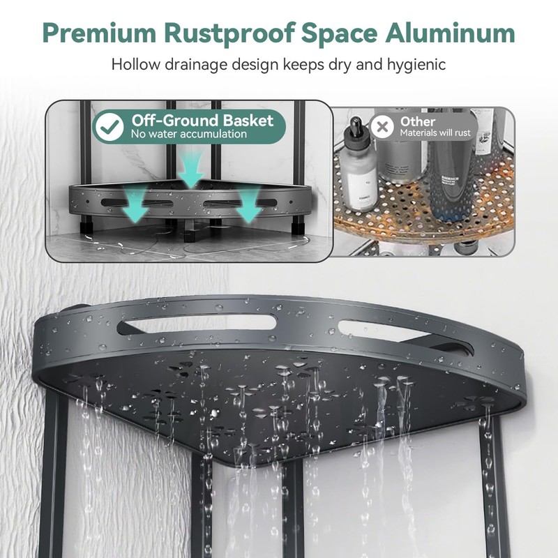 Binecer Corner Shower Caddy Standing, 3 Tier Shower Organizer Stand
