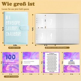 Budget Planner German A5 Budget Planner Money Organiser Ring Binder Financial Planner Household Book Saving Folder 100 Envelope Challenge Binder, Cash Stuffing Starter Set (Blue)