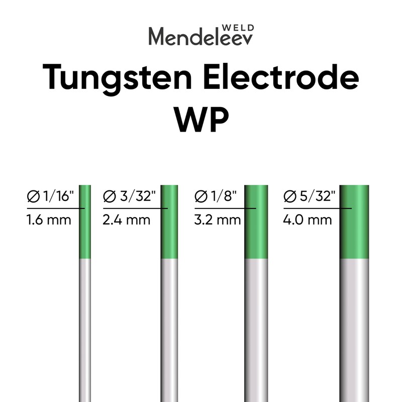 WP GREEN 3/32" Pure Tungsten Electrode TIG Welding 10-Pack (Pure