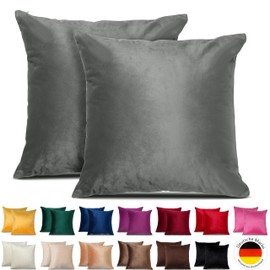 Emilie-Textil 2er Set SAMT Kissenbezug, Decorative Kissenhülle, Sofakissenbezug mit Verstecktem Reißverschluss, 14, Größen 40X40 / 45X45 / 50X50cm (2, Grau, 50X50)