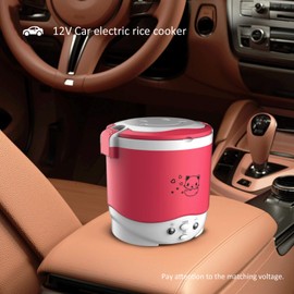 Small Rice Cooker,12v Portable Travel Rice Cooker For Car, Cooking Heating and Keeping Warm Function, Can be Used As a Electric Lunch Box (Pink)