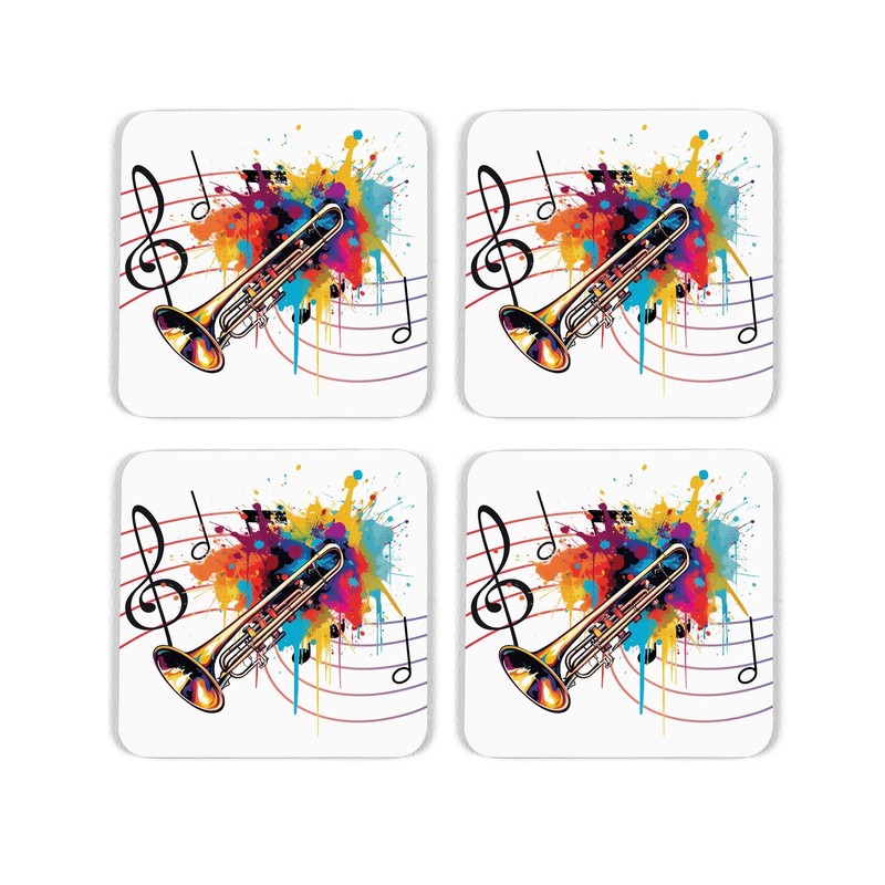 Trombone Cork Coaster Set - Colourful Abstract Instrument Gifts for