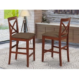 East West Furniture X-Back stool counter height dining chairs-Microfiber Upholstery Seat and Brown Solid wood Structure Counter height dining chairs set of 2