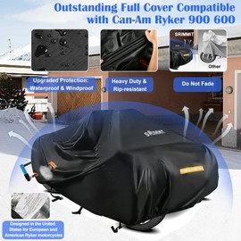 Can Am Ryker Cover Waterproof,Upgraded Full Cover Compatible with Can-am Ryker Accessories 600/900/Sport/Rally Edition, Heavy Duty 420D Ryker Full Cover with Waterproof Strips,Rain Snow Protection