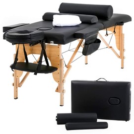 BestMassage Massage Bed Portable Massage Table 24 inch Wide Lash Bed Height Adjustable 2 Folding Spa Table with Towel Hanger Oil Pouch Half Bolster Round Bolster Non-Woven Bag