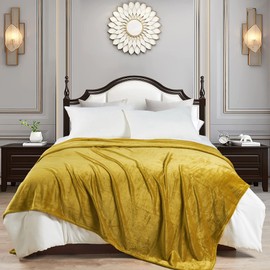 Home Soft Things Golden Spice Solid Flannel Fleece Throw Blanket, 90'' x 90'', Super Soft Comfy Fluffy Warm Bed Couch Blanket Cover for Living Room Bedroom Home Décor New Year Gift