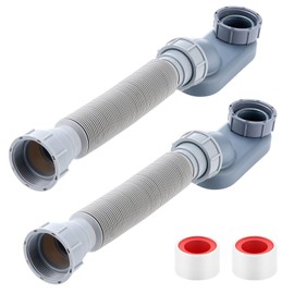 Nuanchu 2 Pcs Low Profile 1 1/2 P Trap with Sealing Tape Low Profile Shower Drain Flat 1 1/2 P Trap Freestanding Tub Drain for Bath Fit Bath RV Bathtub