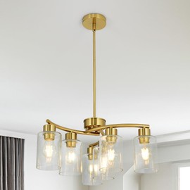 KUSSCO Modern Chandeliers for Dining Room 6-Light Gold Chandelier Seeded Glass Pendant Lights Kitchen Island for Living Room Foyer Bedroom E26 Base