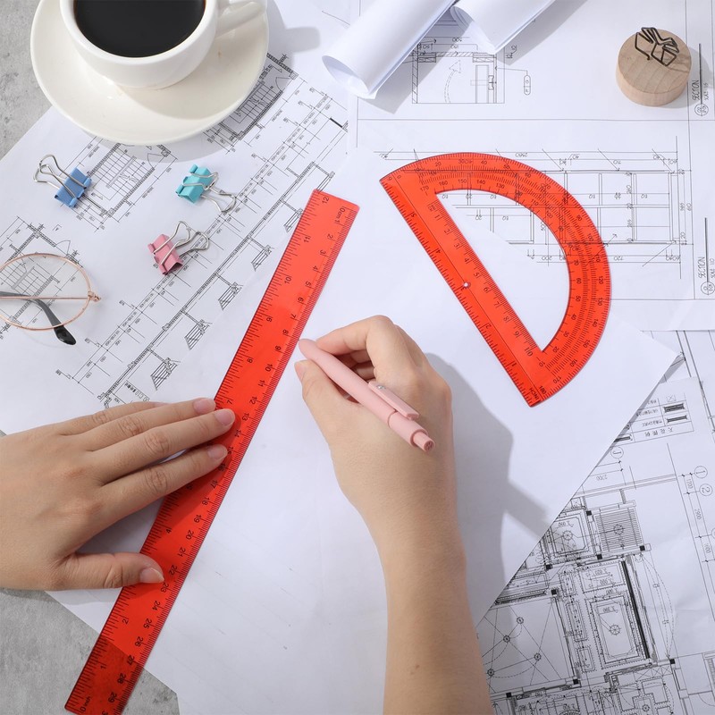 Zonon 2 Pack 12'' Plastic Ruler and 6'' Plastic Protractor