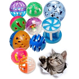 HEUHAI 10-Pack Cat Toys Indoor Bored Kitten, Plastic Lattice Jingle Balls, 10 Styles Colorful Interactive Balls for Kitties (1.5'' - 2.1'')