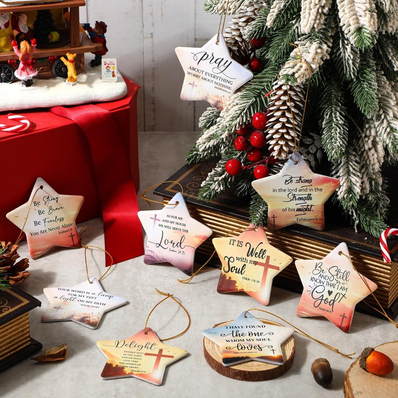 Barydat 9 Pcs Christmas Christian Hanging Ornament Star Shaped Bible