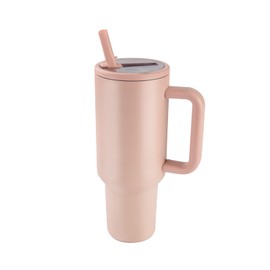 40 oz Insulated Tumbler with Handle,Flip Straw,Lid & Rubber Base Stainless Steel Water Bottle - Leak Proof Vacuum Insulated Mug BPA Free Reusable Travel Cup Gifts for Women/Men (Peach pink40oz)