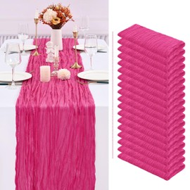 18 Pack Hot Pink Cheesecloth Table Runner Gauze Table Runner 10FT Long Semi-Sheer Table Runner Boho or Rustic Wedding Table Decor for Wedding Decor Arch Draping Bridal Shower Holiday Party