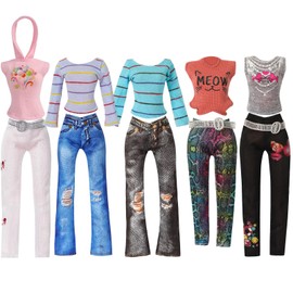 UPINS 10 Pcs Doll Clothes Girls Doll Accessories for 11.8 Inch Doll Include T-Shirt Pants Regular Outfit Doll Clothing Girl Birthday Gift