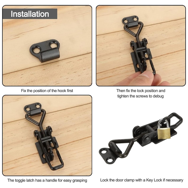 2-Pack Stainless Steel Toggle Clamps - Durable Black Toggle Latch