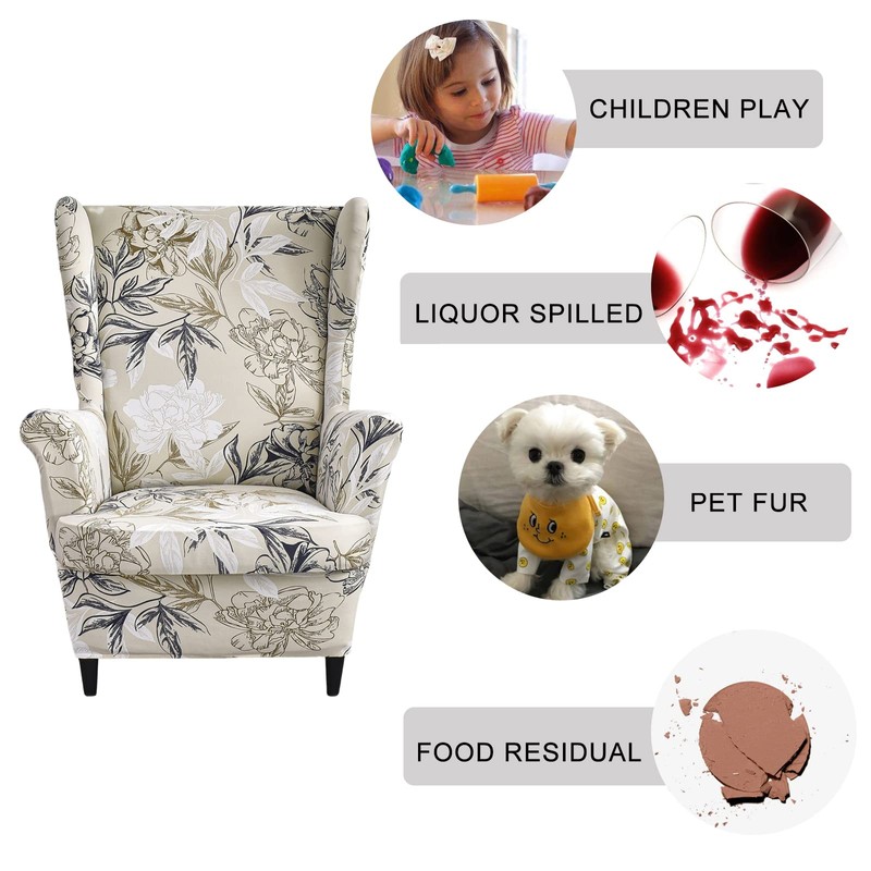 Wing Chair Slipcovers 2 Pieces Stretch Spandex Wingback Chair Covers