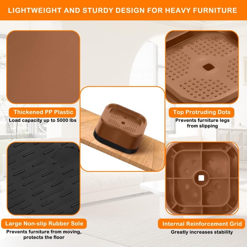 shouwuhho 12 Pack Furniture Risers Adjustable Bed Risers Heavy Duty