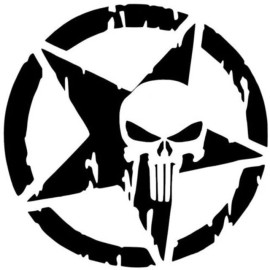 Greenstar Vinyl Punisher Star Skull Vinyl Decal Die Cut Sticker 5" or 8" Many Colors - 5", White