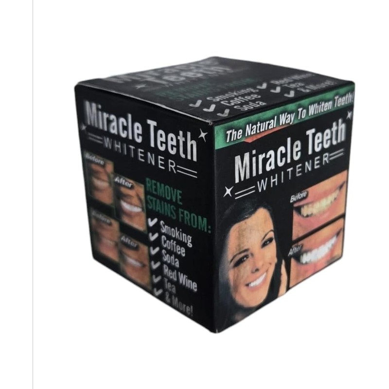 Miracle Teeth Whitener, Polvo Blanqueador Natural con Carbón Activado de